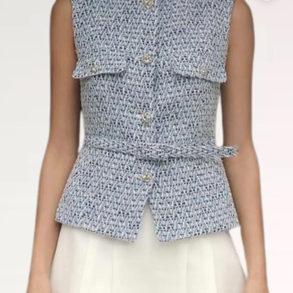 Zara Blue Tweed Sleeveless Blouse
